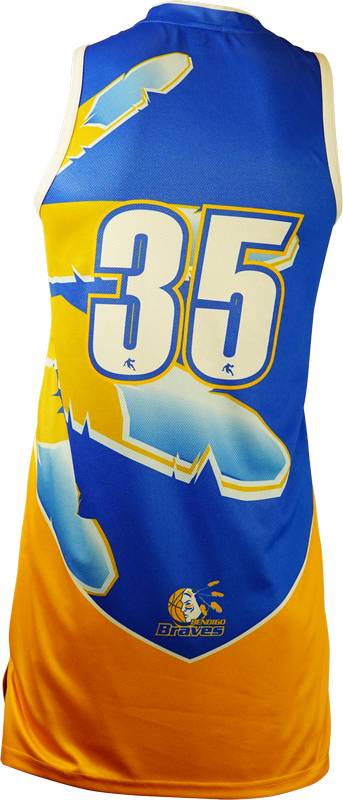 Item 8375 - Basketball Singlet Bendigo Braves Royal Blue Gold Game Singlet Back