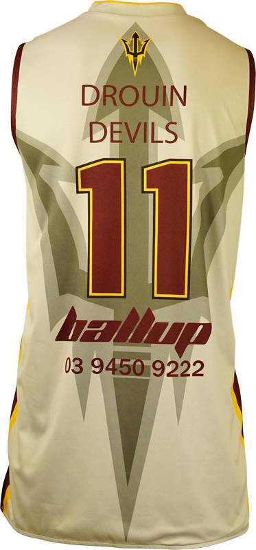 Item 8738 - Basketball Singlet Drouin Devils Red White Game Singlet Back
